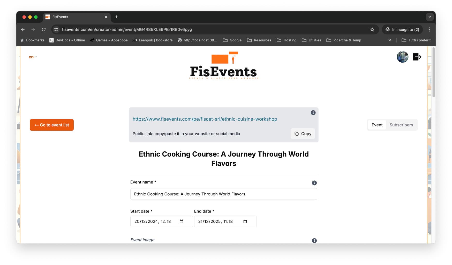 Event list